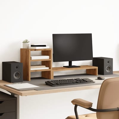 vidaXL - Monitorstandaard - met - bureau-organizer - hout - artisanaal - eiken