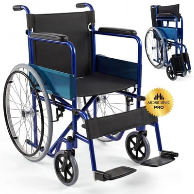 Mobiclinic Alcázar - Rolstoel - Inklapbaar - Lichgewicht - Orthopedisch - Max. 100 kg - Opklapbare voetsteunen - Zitbreedte 46 cm - Parkeerrem - Blauw