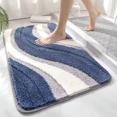 Blauwe, gerimpelde badmat - zachte en luxueuze microvezel badmat - zeer absorberend - antislip - machinewasbaar, pluche badmat - blauw - 51 cm x 81 cm