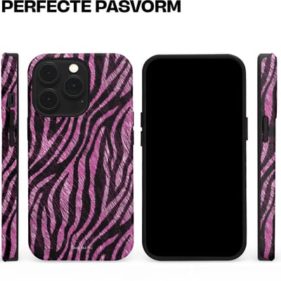 Casetastic hoesje geschikt voor Apple iPhone 13 Pro - MagSafe - Dubbellaagse bescherming - Roze Paarse Zebraprint - Fashion Case - Zwart Lila
