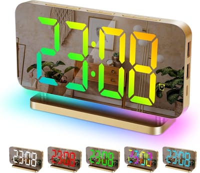 Digitaal Wekkerhorloge - Digitaal LED Elektronisch Bureauwekker - 11 Kleuren Tijdsweergave en RGB 10-Modus Nachtlamp - USB-C Oplaadbare Bedside Klok met Projectie - Geschikt voor Slaapkamer en Kantoor - Gouden Kleur