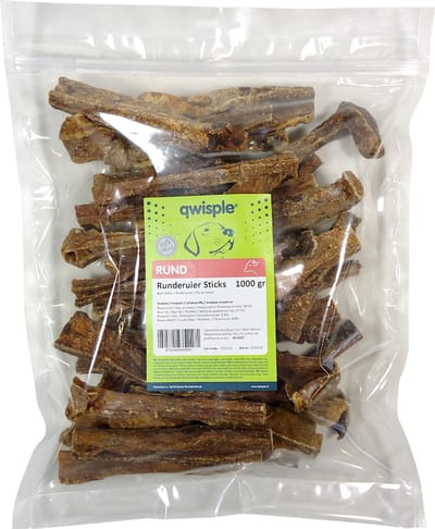Qwisple Runderuier Sticks - Natuurlijke Hondensnacks Rund - 1000 gram