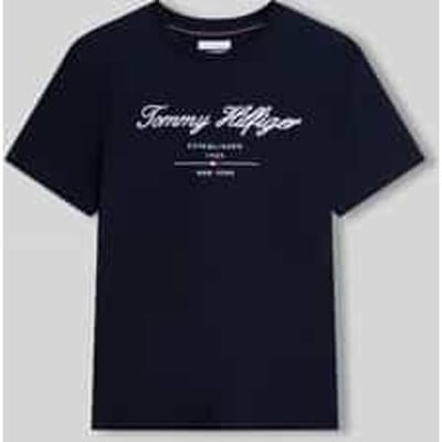 Tommy Hilfiger Script Logo T-shirt Navy Blue Maat: S | Basic T-Shirts Outlet | Heren | Blauw