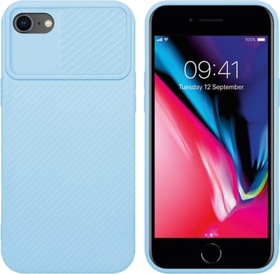 Cadorabo Hoesje geschikt voor Apple iPhone 7 / 7S / 8 / SE 2020 in Bonbon Licht Blauw - Beschermhoes van flexibel TPU-silicone Case Cover en met camerabescherming