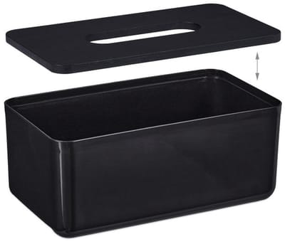 Doodadeals® Tissue Box Zwart – Tissue Box Houder met Bamboe Deksel – Moderne Tissue Doos – 10 x 23 x 13 cm