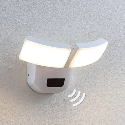 Lindby LED buiten wandlamp Nikias, 30 cm, sensor, 2-lamps, wit