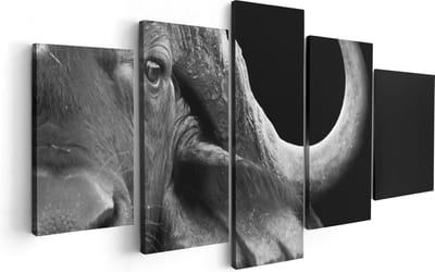 Artaza Canvas Schilderij Vijfluik Buffel - Buffelkop - Zwart Wit - 100x50 - Foto Op Canvas - Canvas Print