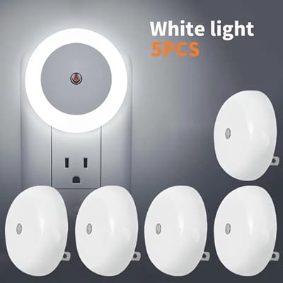 Daity [5-pack] Nachtlampje - stopcontact - automatisch detecterend warmwit LED-nachtlampje 0 -5W - geschikt voor slaapkamer - badkamer - gang - keuken (koud wit licht)