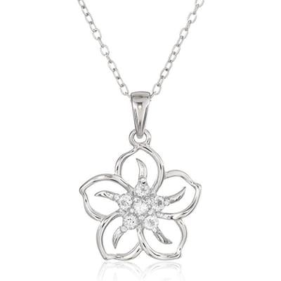 Huitan Delicate Bloem Hanger Ketting met Kristal Zirconia Feestelijke Verse Nek Accessoires voor Vrouwen Bruiloft Feest Trendy Sieraden 45cm white