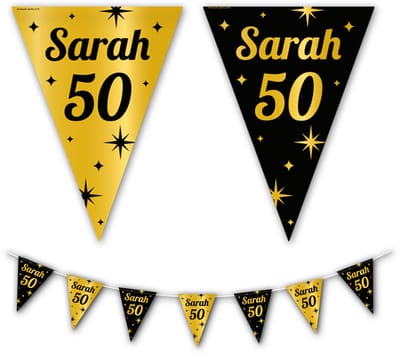 BTH - Slingers - 50 Jaar Sarah - Goud en Zwart - Slingers Verjaardag - Vlaggenlijn - Sarah 50 Jaar - 50 Jaar - Versiering