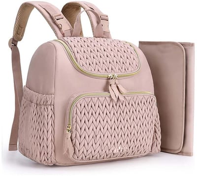 Luiertas-luiertas rugzak-luier organizer-2-delige set luiertas Kleine Luierrugzak Stijlvolle Babyreisrugzak met Geïsoleerd Vak, Verschoonmatje, Kinderwagenriemen - Roze - 37 x 14 x 30 cm