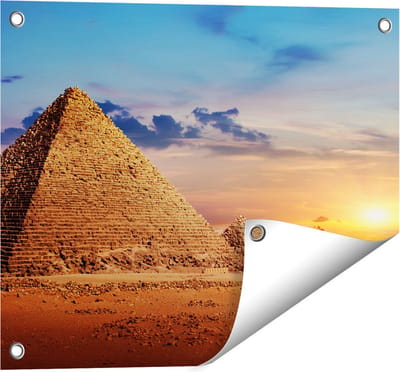 Gards Tuinposter Egyptische Piramides in de Woestijn - 50x40 cm - Tuindoek - Tuindecoratie - Wanddecoratie buiten - Tuinschilderij