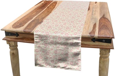 ABAKUHAUS Vintage tafel-loper – 40x225 cm – groen-wit-poederroze