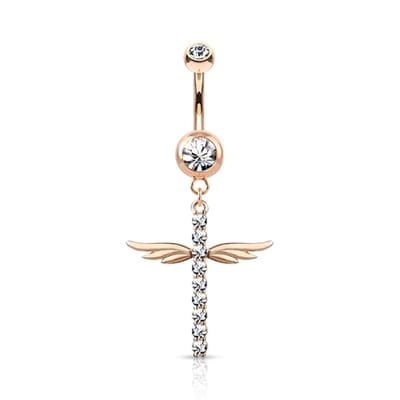 Navelpiercing kruis met wings - rose - LMPiercings