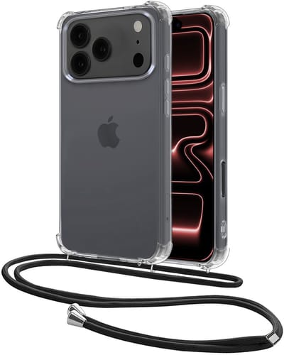 Hoesje - Geschikt voor Apple iPhone 17 Pro - Met Koord - Shock Proof - Siliconen Case - Back Cover - Telefoonkoord - Telefoon Hoes Shockproof - Telefoonketting - Transparant