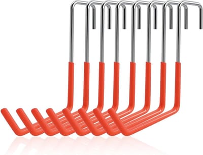 8 stuks robuuste S-vormige haken voor het ophangen van fietsen, tuingereedschap en bloempotten in de garage, zilver en oranje