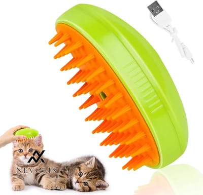 Nevolis 3-in-1 Stoomborstel voor Kattenborstel - Voor Langhaar en Korthaar - Groen .