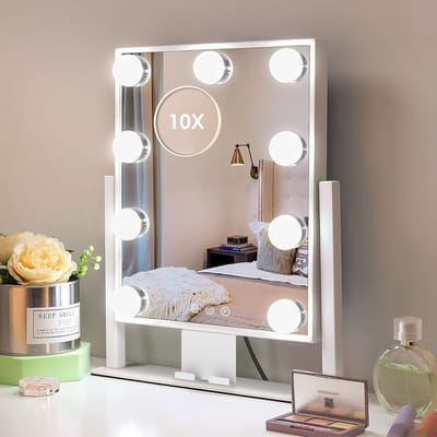 Make-up spiegel met verlichting - Verlichte cosmeticaspiegel - Make-up aanbrengen - 3 kleurmodi - 10x vergroting - Wit