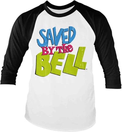 Saved By The Bell Raglan top -S- Distressed Logo Wit/Zwart