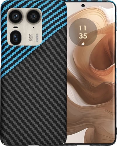 Hoesje geschikt voor Motorola Edge 50 Ultra - Techsuit Carbonite FiberShell Carbon Back Cover - Blauw/Zwart