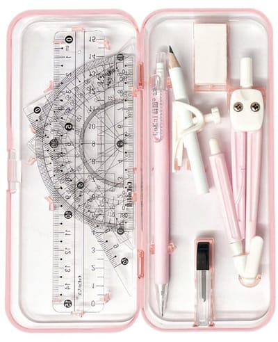 Dailygoods- Geometrische Set 9-delig - Gradenboog - Liniaal - Passer - Vulpotlood - Robuuste Doos - Tekenmateriaal