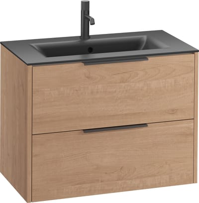Saqu Lima badmeubel incl. mat zwarte keramische wastafel 80x46x61cm toffee – mat zwarte greep