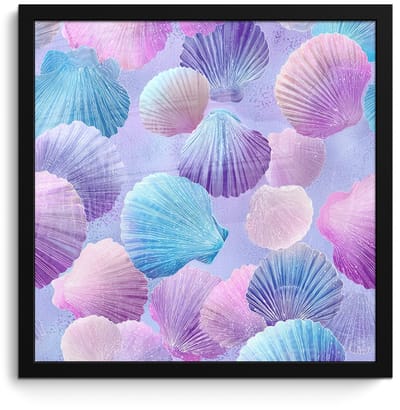 Poster in lijst - Fotolijst 40x40 cm - Posters - Schelpen - Paars - Blauw - Patroon - Posterlijst zwart - Decoratie - Wanddecoratie woonkamer - Muurdecoratie slaapkamer