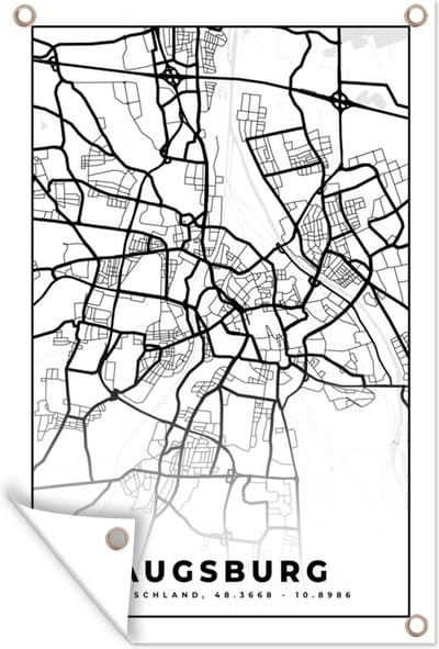 Muurdecoratie Kaart - Augsburg - Plattegrond - Stadskaart - 120x180 cm - Tuinposter - Tuindoek