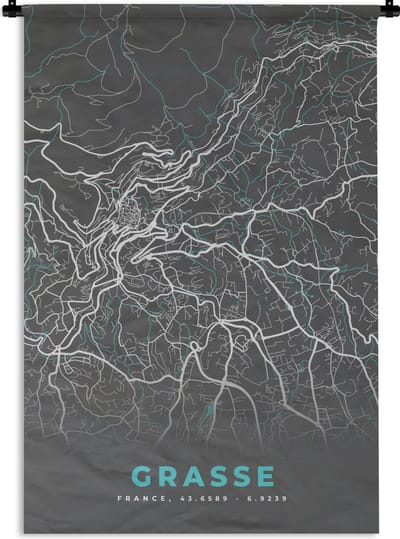 Wandkleed - Wanddoek - Grasse - Frankrijk - Stadskaart - Plattegrond - Kaart - 120x180 cm - Wandtapijt