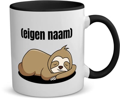 Akyol - luiaard met eigen naam koffiemok - theemok - zwart - Luiaard - luiaard liefhebbers - iemand die houdt van luiaards - verjaardag - cadeau - kado - 350 ML inhoud