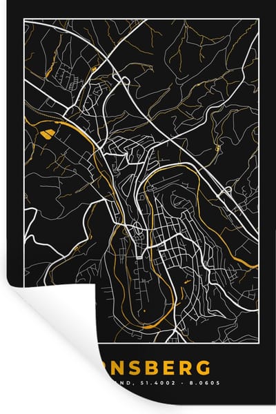 Muurstickers - Sticker Folie - Arnsberg - Stadskaart - Goud - Kaart - Plattegrond - Duitsland - 20x30 cm - Plakfolie - Muurstickers Kinderkamer - Zelfklevend Behang - Zelfklevend behangpapier - Stickerfolie