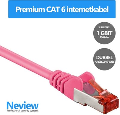 Neview - 25 cm premium S/FTP patchkabel - CAT 6 - Roze - Dubbele afscherming - (netwerkkabel/internetkabel)