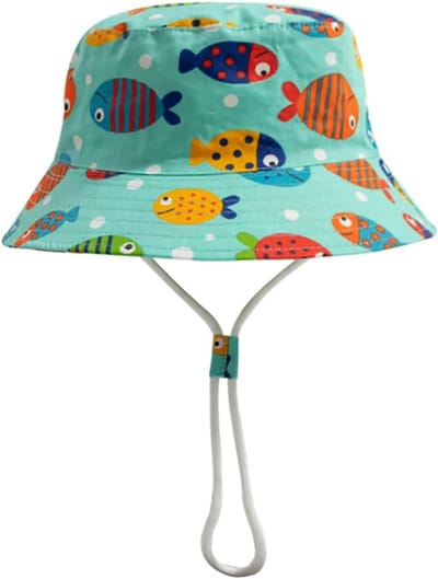 Baby Zonnehoed - Zomerhoed Kinderen - Bescherming Tegen Zon - Verstelbaar Met Koord - 48-52 cm - Blauw