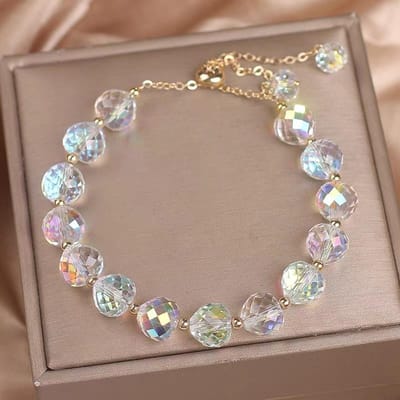Mode Kleurrijke Kunstmatige Kristallen Armband Glanzende Kralen Armbanden Voor Vrouwen Partij Sieraden wit