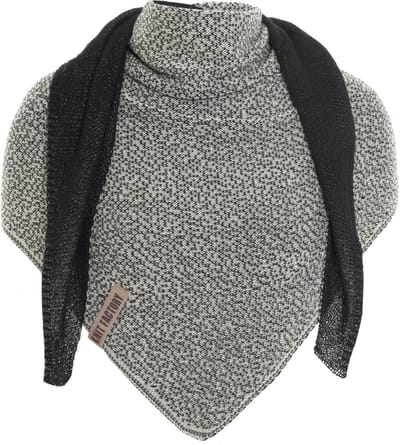 Knit Factory Ella Omslagdoek - Driehoek Sjaal Dames - Katoenen sjaal - Luchtige Sjaal voor de lente, zomer en herfst - Stola - Ecru/Zwart - 180x70 cm