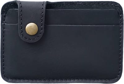 Slanke Leren Creditcardhouder -Pasjeshouder – Minimalistische Kaarthouder voor Dames en Heren – Mini Portemonnee met Druksluiting – Compacte Kaartportemonnee Vintage Stijl - Zwart
