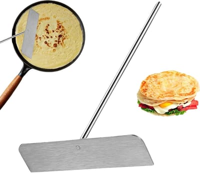 Pannenkoeken Spatel - Pannenkoekenmaker Bakgereedschap - Pannenkoeken Bakken - Verwijderbaar Handvat - 25 x 13 cm - Zilver