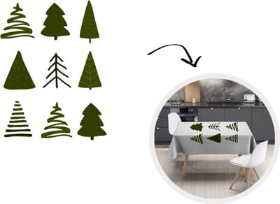 Kerst Tafelkleed - Kerstmis Decoratie - Tafellaken - Kerstbomen - Sjablonen - Wit - 150x220 cm - Kerstmis Versiering