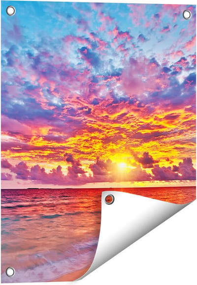 Gards Tuinposter Zonsondergang op het Strand in de Malediven - 40x50 cm - Tuindoek - Tuindecoratie - Wanddecoratie buiten - Tuinschilderij
