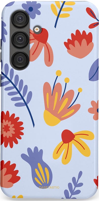 Casetastic hoesje geschikt voor Samsung Galaxy S25 Plus - Dubbellaagse bescherming - Bloemenwind - Fashion Case - Lichtblauw Terracotta Geel