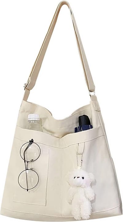 Grote Canvas Tas met Rits en Vakken - Casual Schoudertas voor Dames