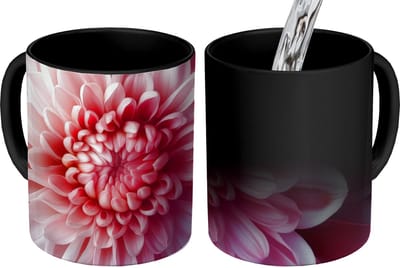 Magische Mok - Foto op Warmte Mokken - Koffiemok - Dahlia - Bloem - Close up - Roze - Magic Mok - Beker - 350 ML - Theemok