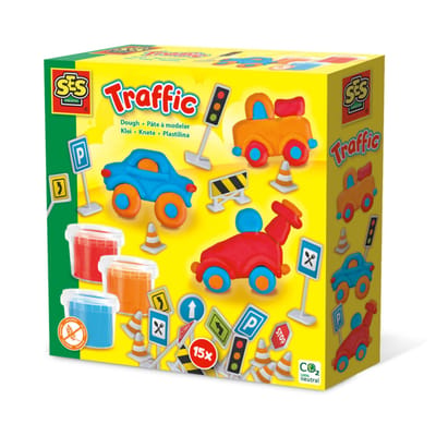 SES Creative Klei Set - Verkeer met 15 Verkeersborden - Vanaf 3 Jaar - 3 x 90 g - Boetseerklei - Glutenvrij - Schoencadeautjes Sinterklaas