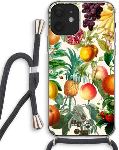 Case Company® - Hoesje met koord geschikt voor iPhone 12 mini hoesje met Koord - Classic Flora - Telefoonhoesje met Zwart Koord - Bescherming aan alle Kanten en Over de Schermrand