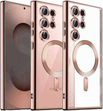 Roze hoesje geschikt voor Samsung S25 Ultra Hoesje Roze - Shockproof Magsafe Hoesje Transparant Roze geschikt voor Samsung S25 Ultra - Met Extra Camera Lens Bescherming