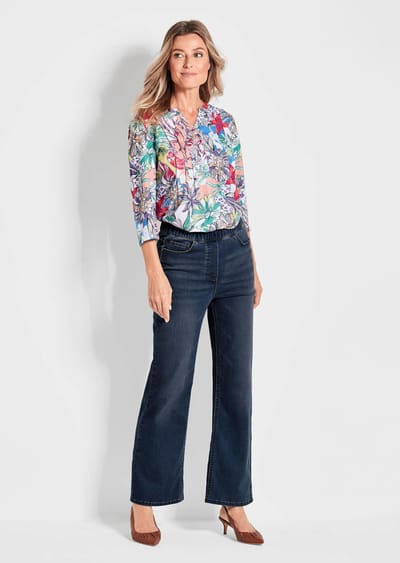 Jeans VERA met elastische tailleband en wijde pijpen - donkerblauw - Gr. 20 van Goldner Fashion