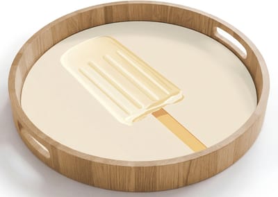 Dienblad rond 40x40 cm - Schootdienblad hout - Minimalistisch - Waterijsje - Stokje - Beige - Borrelplank rechthoek - Plateau houten dienbladen