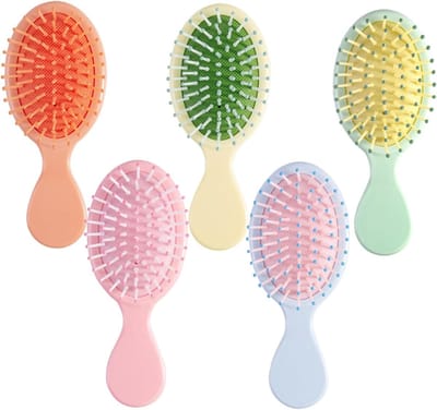 Solidchoice - Mini haarborstel, 5 stuks reizen haarborstel set, ontwarrende borstels klein voor krullend haar, steil dik haar, draagbaar voor vrouwen kinderen zonder trekken