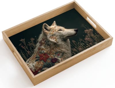 Dienblad hout 40x30 cm - Schootdienblad - Wolf - Bloemen - Natuur - Borrelplank rechthoek - Plateau dienbladen