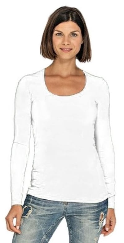 Lemon & Soda Bodyfit T-shirt - dames - lange mouwen - wit - basic shirts - katoen/elasthan L